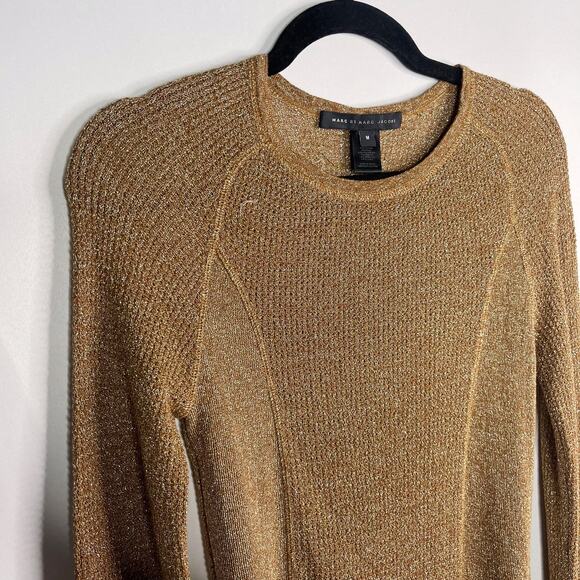 Marc by Marc Jacobs Womens Medium M Metallic Tarnished Brass Knit Sweater Crew - Picture 3 of 10